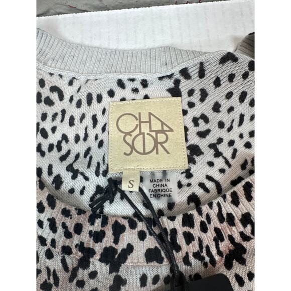CHASER Black and White Leopard Print Pullover Knit Top Shirt Women's Size Small - Picture 4 of 5